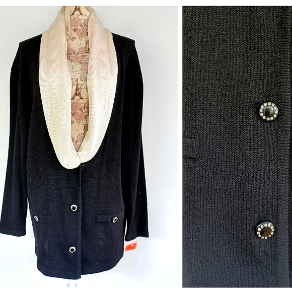 Vintage Cardigan Sweater Shawl Collar Rhinestone Buttons XL - Picture 1 of 5